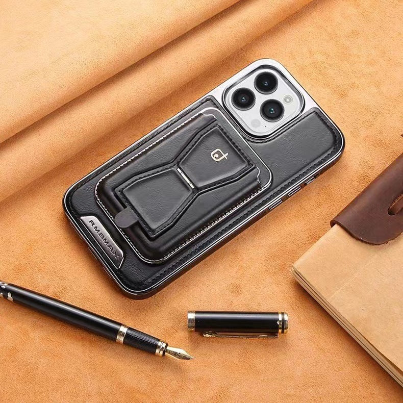 Leather Phone Case with Magnetic Back Card Holder and Stand