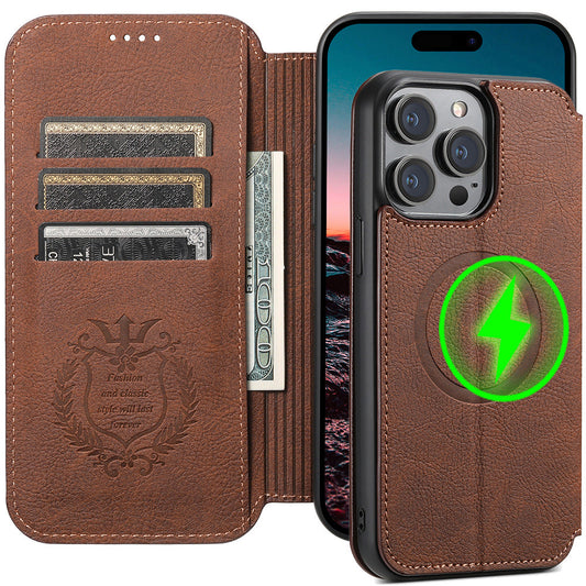 2-in-1 Leder Flip Wallet Case für iPhone mit MagSafe und vollem Schutz