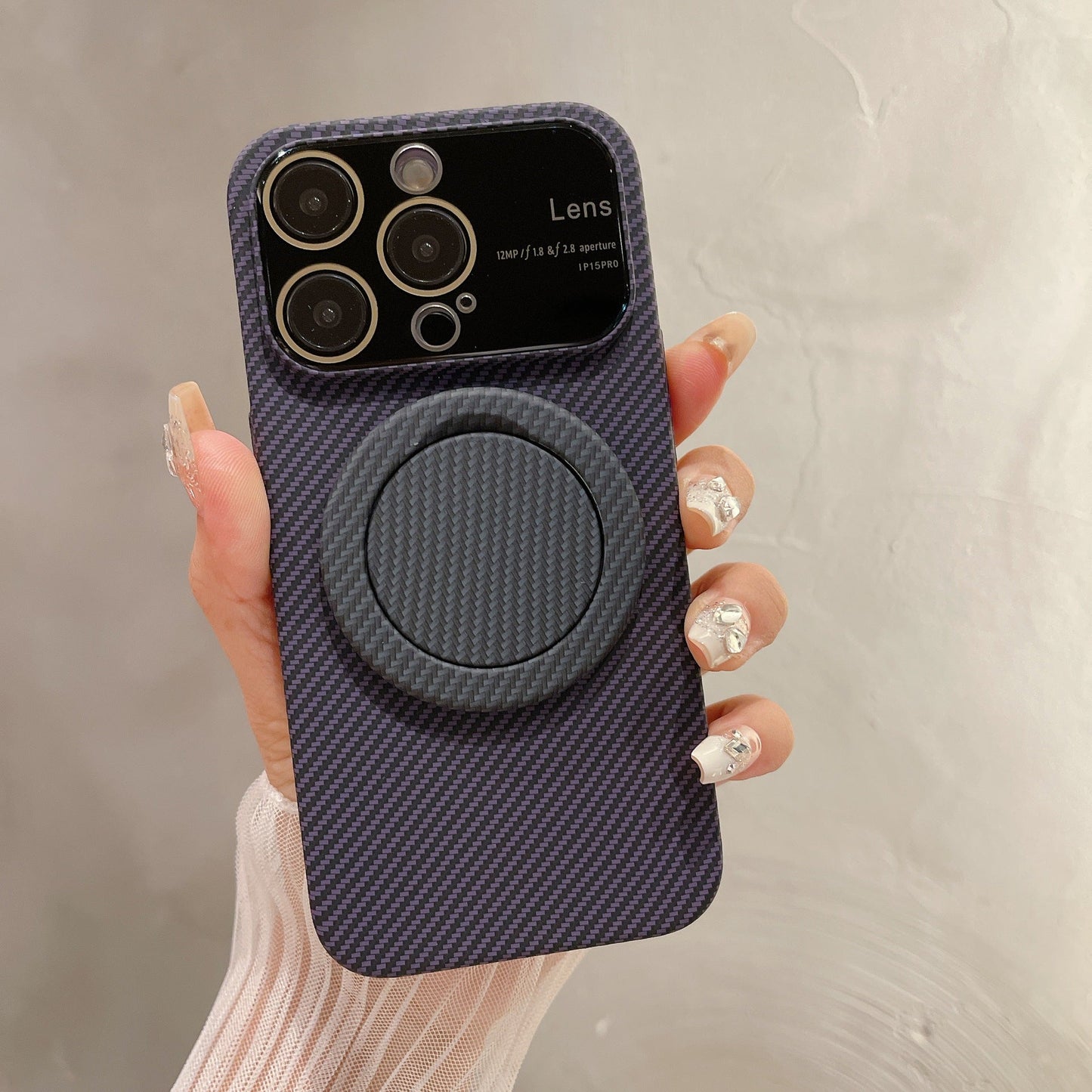 Stylish Carbon Texture Case with Red Accent Stripe & 360° Rotatable Magnetic Ring