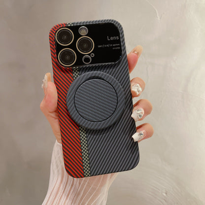 Stylish Carbon Texture Case with Red Accent Stripe & 360° Rotatable Magnetic Ring