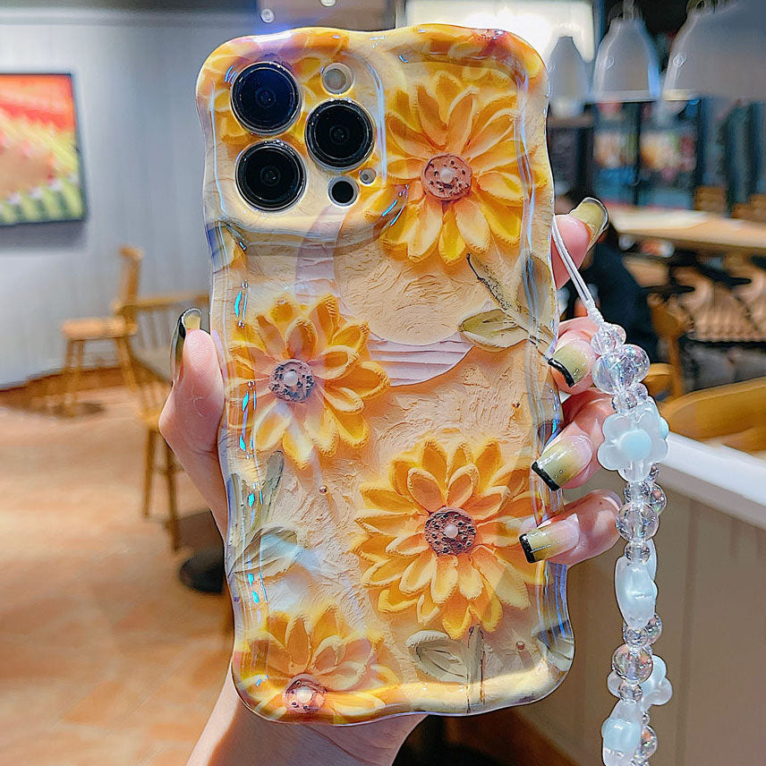 Ölgemälde Gänseblümchen iPhone-Hülle mit Armband – Kunstvolles Design für Ihr iPhone