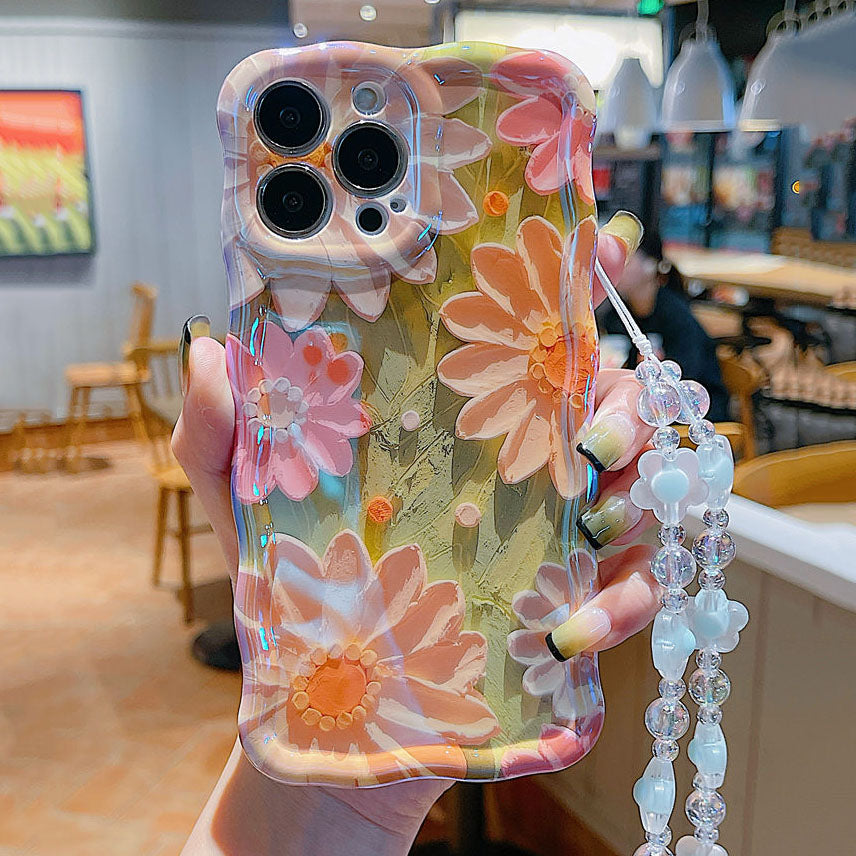 Ölgemälde Gänseblümchen iPhone-Hülle mit Armband – Kunstvolles Design für Ihr iPhone