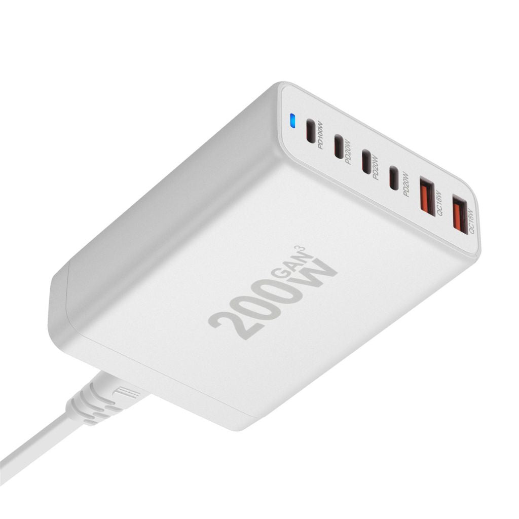 200W GaN 6-Port USB-C Ladegerät – Schnelles Laden für Smartphones und Laptops