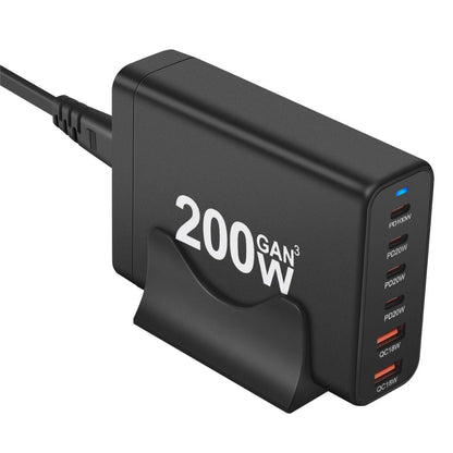 200W GaN 6-Port USB-C Ladegerät – Schnelles Laden für Smartphones und Laptops