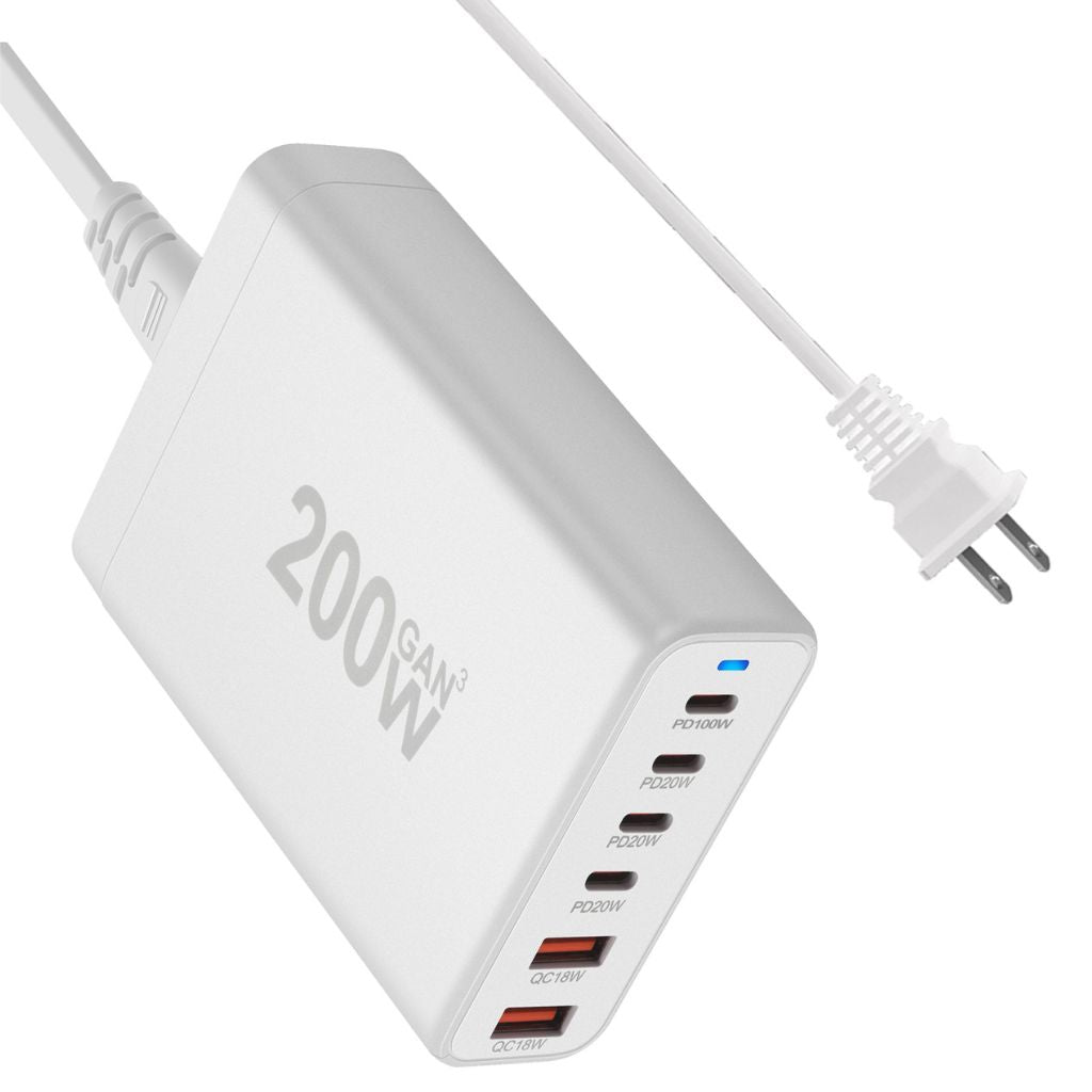 200W GaN 6-Port USB-C Ladegerät – Schnelles Laden für Smartphones und Laptops