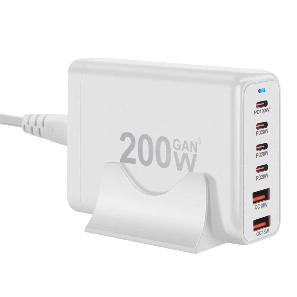 200W GaN 6-Port USB-C Ladegerät – Schnelles Laden für Smartphones und Laptops