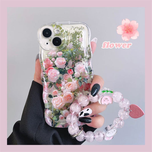 Frische rosa Blumen mit Armband für iPhone-Hülle