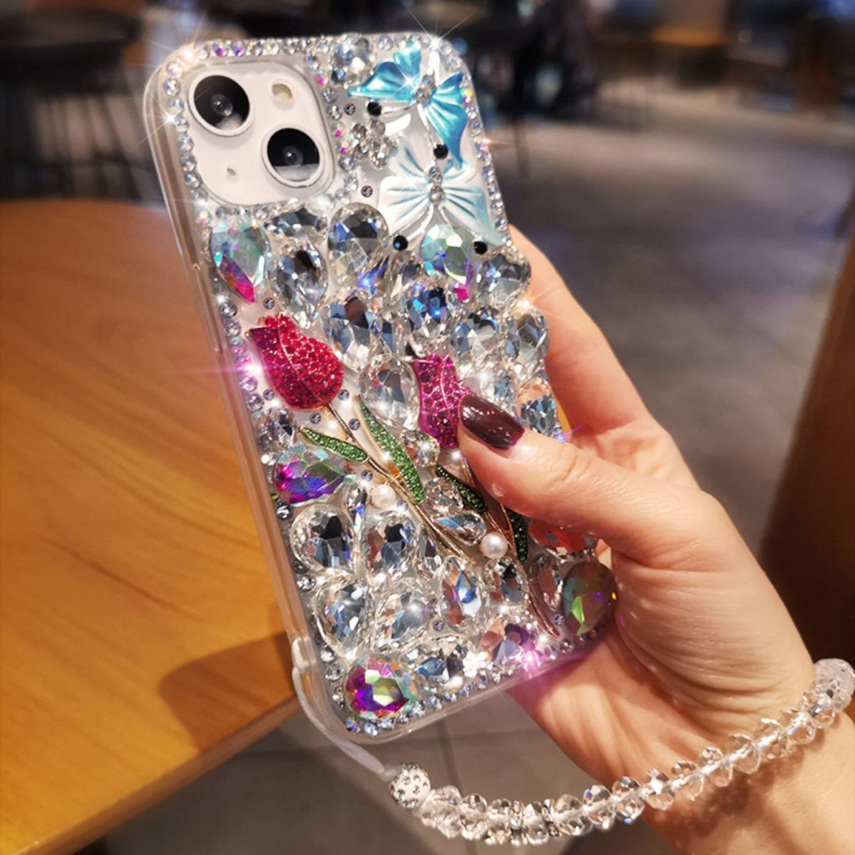 Luxuriöse Strass-Diamant Blumen iPhone Hülle