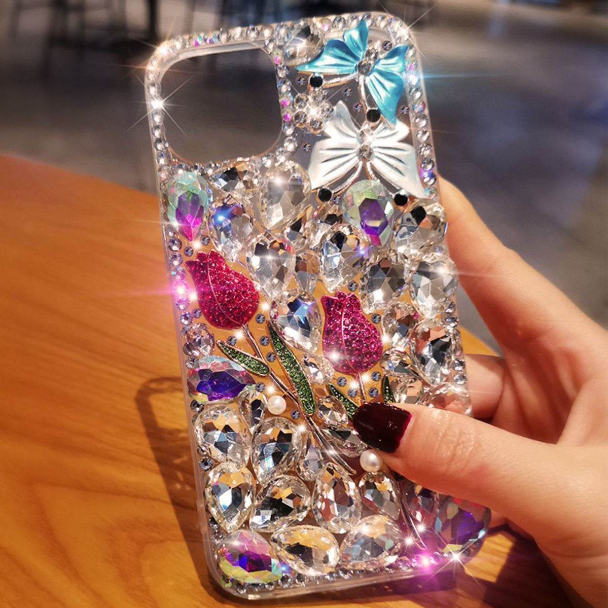 Luxuriöse Strass-Diamant Blumen iPhone Hülle