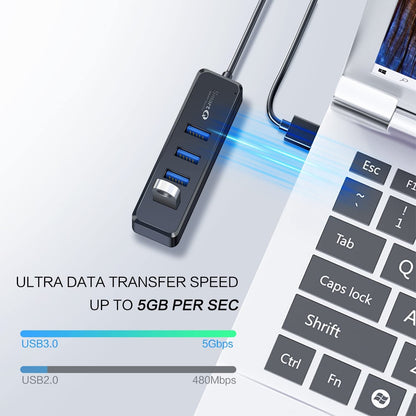 H302S USB 3.0 Hub für Laptop mit 2 Fuß langem Kabel, Multi-Port-Erweiterung, schneller Datenübertragung USB-Splitter kompatibel mit Windows-PC, Mac, Drucker, mobiler HDD