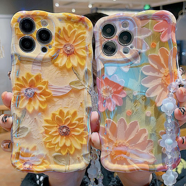 Ölgemälde Gänseblümchen iPhone-Hülle mit Armband – Kunstvolles Design für Ihr iPhone