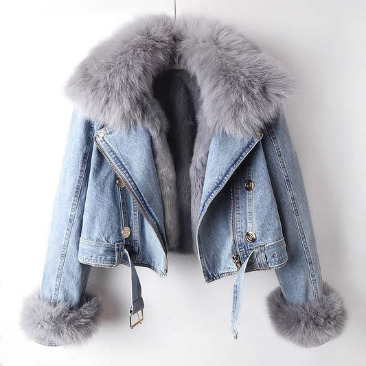 Harper Pelzgefütterte Denim-Jacke