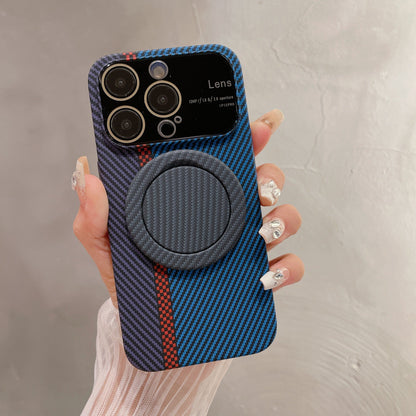 Stylish Carbon Texture Case with Red Accent Stripe & 360° Rotatable Magnetic Ring