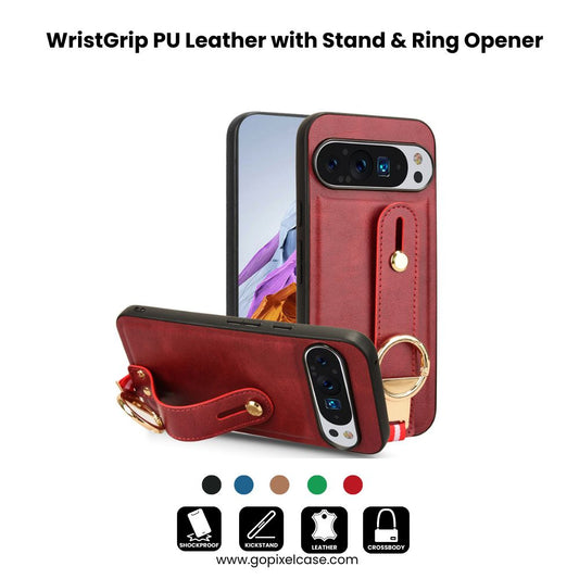 WristGrip Pixel 9,8 PU Leather Case with Stand & Ring Opener