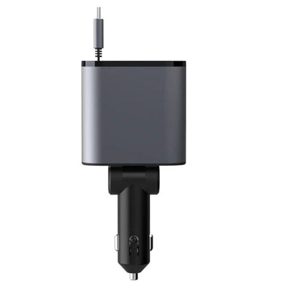 4-in-1 Ausziehbares Schnellladegerät für Auto mit USB Typ-C, Zigarettenanzünder-Adapter und Schnellladeleistung